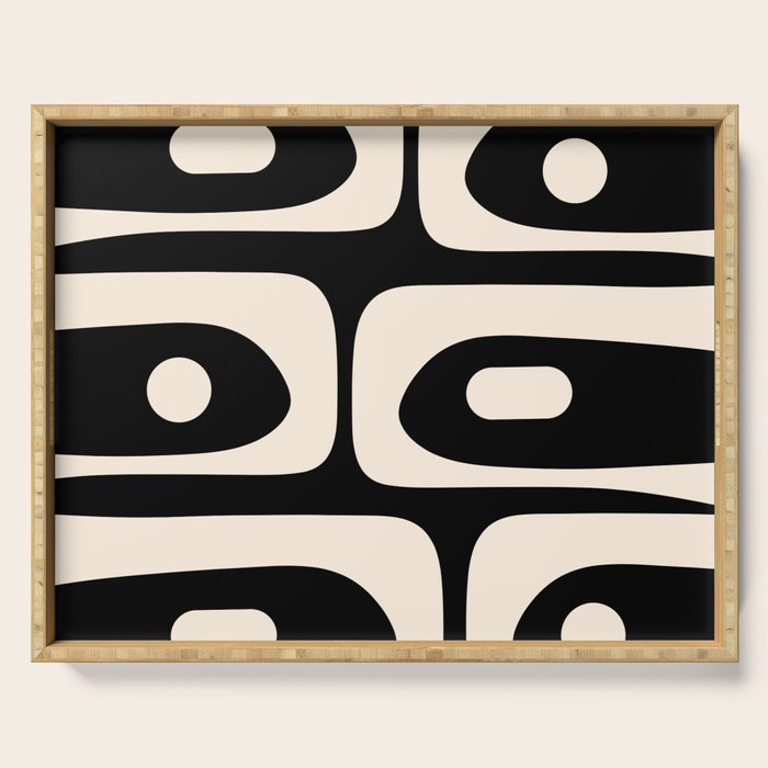Mid Century Modern Piquet Abstract Pattern In Black And Almond Cream Serving Tray