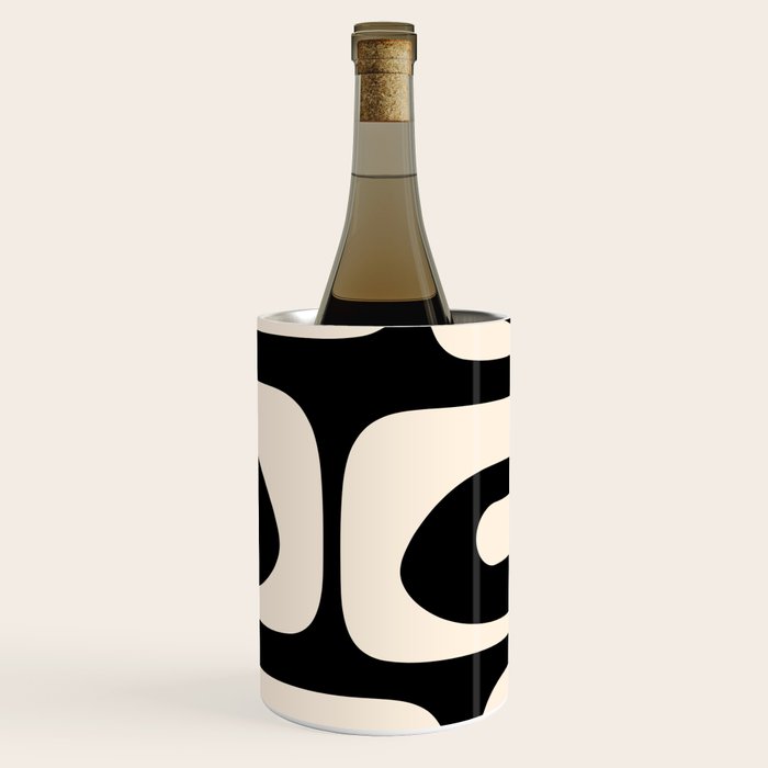 Mid Century Modern Piquet Abstract Pattern In Black And Almond Cream Wine Chiller