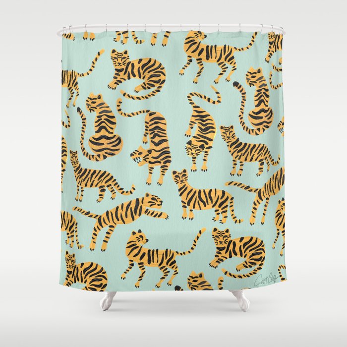 Tiger Collection - Mint & Orange Shower Curtain