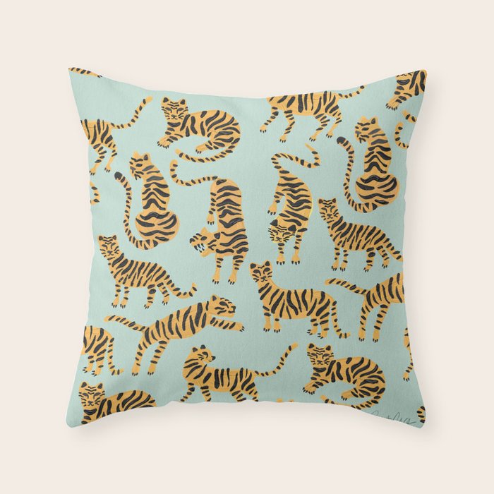 Tiger Collection - Mint & Orange Throw Pillow