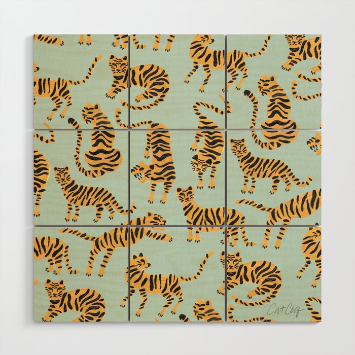 Tiger Collection - Mint & Orange Wood Wall Art