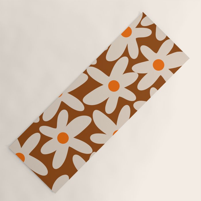 Daisy Time Retro Floral Pattern Brown Orange Beige Yoga Mat