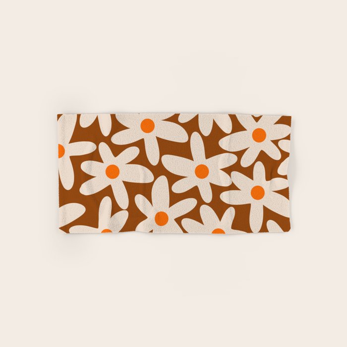 Daisy Time Retro Floral Pattern Brown Orange Beige Bath Towel