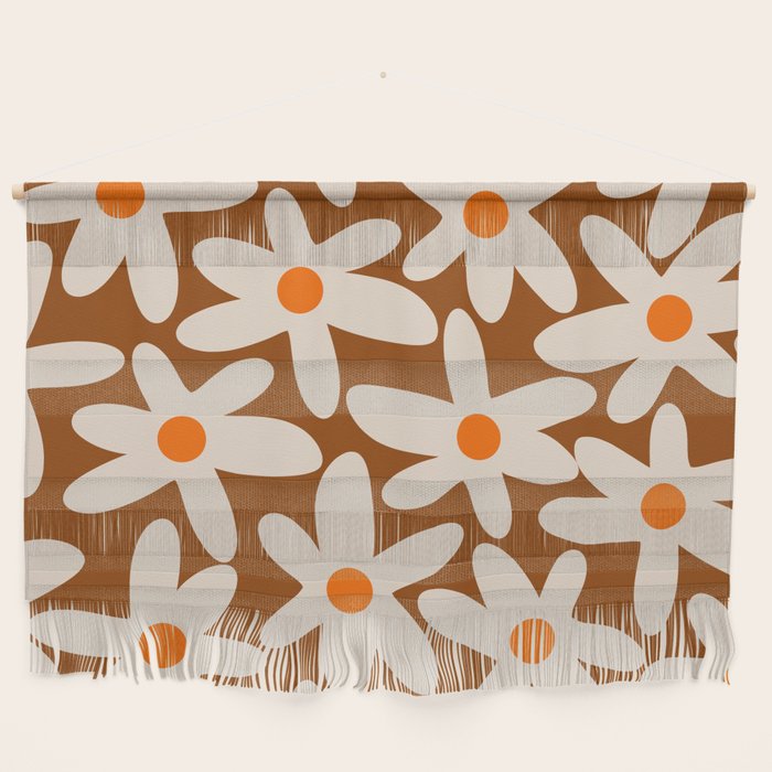 Daisy Time Retro Floral Pattern Brown Orange Beige Wall Hanging