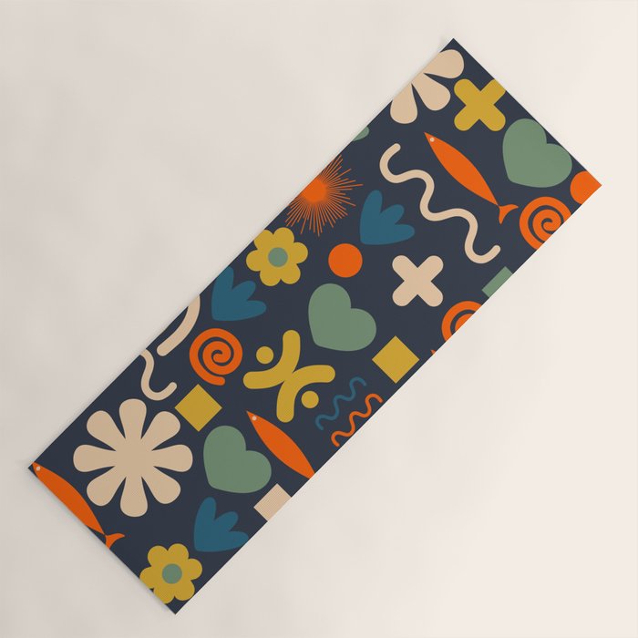 Cute Miscellany Rainbow Floral Pattern Blue Orange Green Mustard Yoga Mat