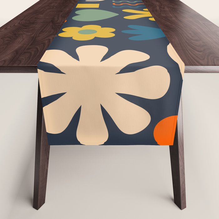 Cute Miscellany Rainbow Floral Pattern Blue Orange Green Mustard Table Runner