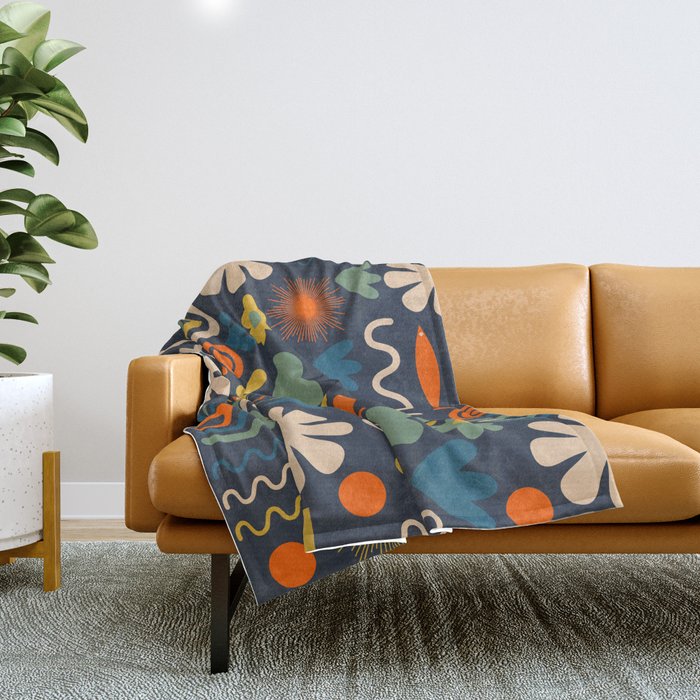 Cute Miscellany Rainbow Floral Pattern Blue Orange Green Mustard Throw Blanket