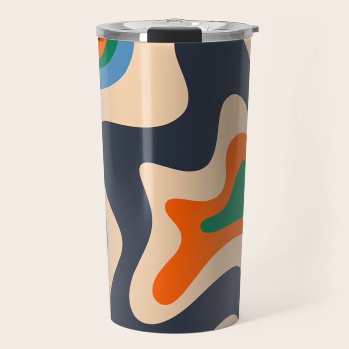 Retro Liquid Swirl Abstract Pattern Blue Beige Orange Mustard Green Travel Mug