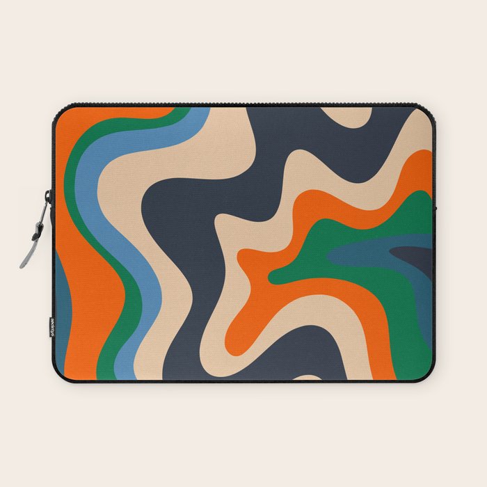 Retro Liquid Swirl Abstract Pattern Blue Beige Orange Mustard Green Laptop Sleeve