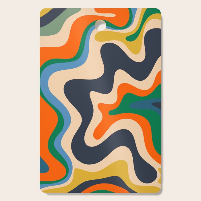 Retro Liquid Swirl Abstract Pattern Blue Beige Orange Mustard Green Cutting Board