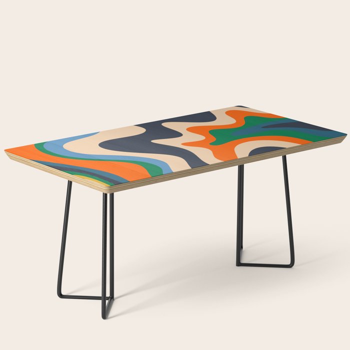 Retro Liquid Swirl Abstract Pattern Blue Beige Orange Mustard Green Coffee Table