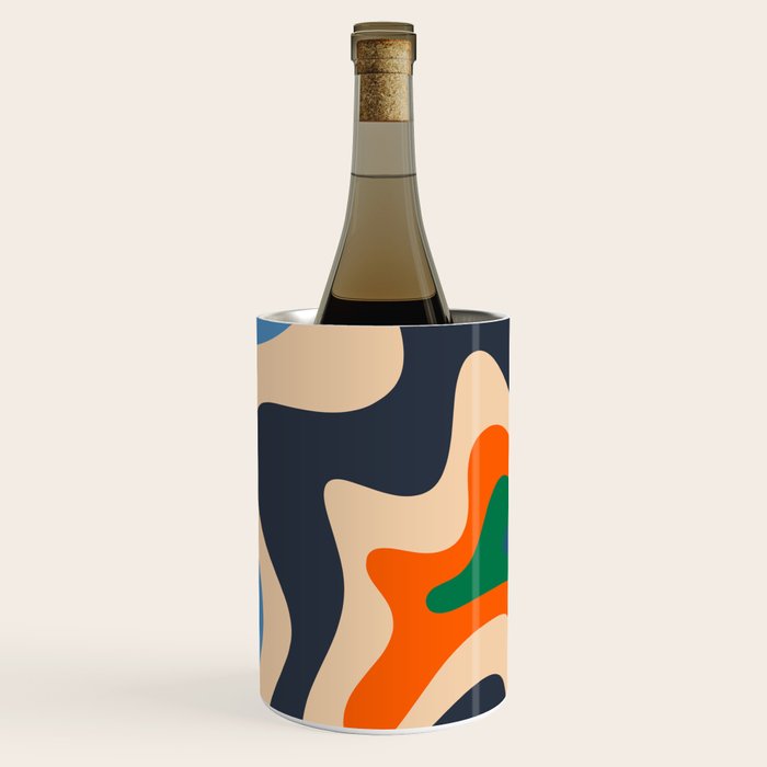 Retro Liquid Swirl Abstract Pattern Blue Beige Orange Mustard Green Wine Chiller