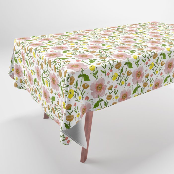 Summer Floral - Pink & Yellow Tablecloth