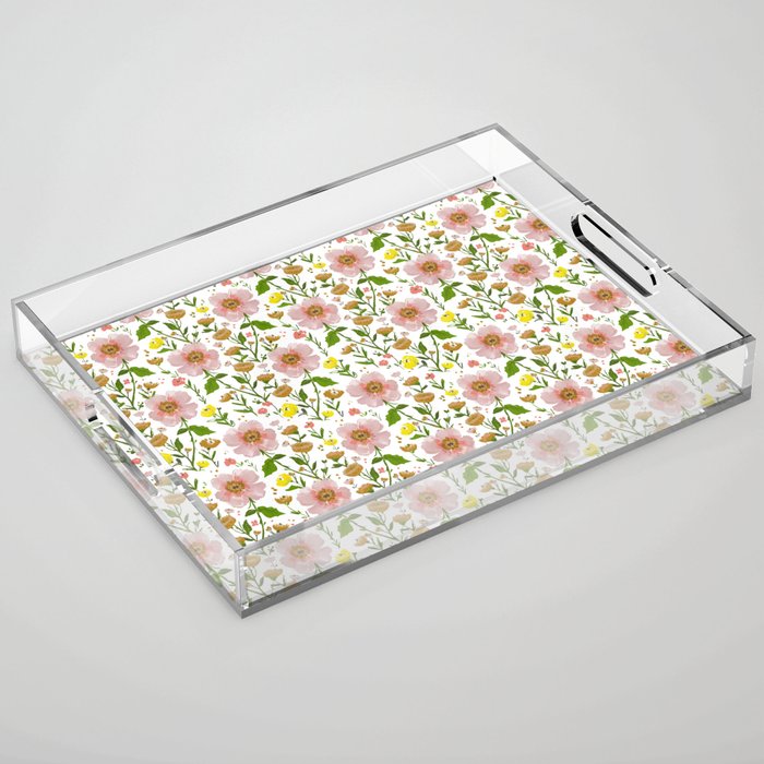 Summer Floral - Pink & Yellow Acrylic Tray