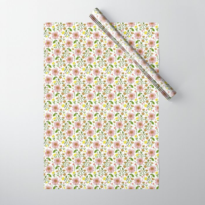 Summer Floral - Pink & Yellow Wrapping Paper