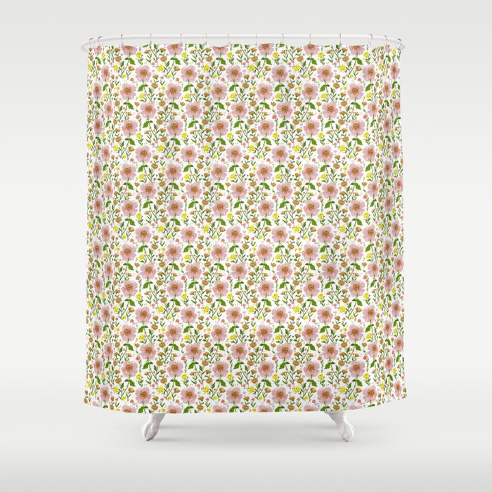 Summer Floral - Pink & Yellow Shower Curtain