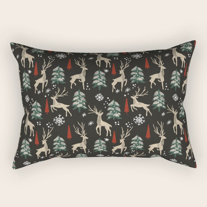 Deer In The Snowy Night Rectangular Pillow