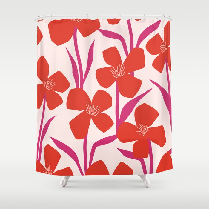 Red And Pink Floral Pattern Shower Curtain