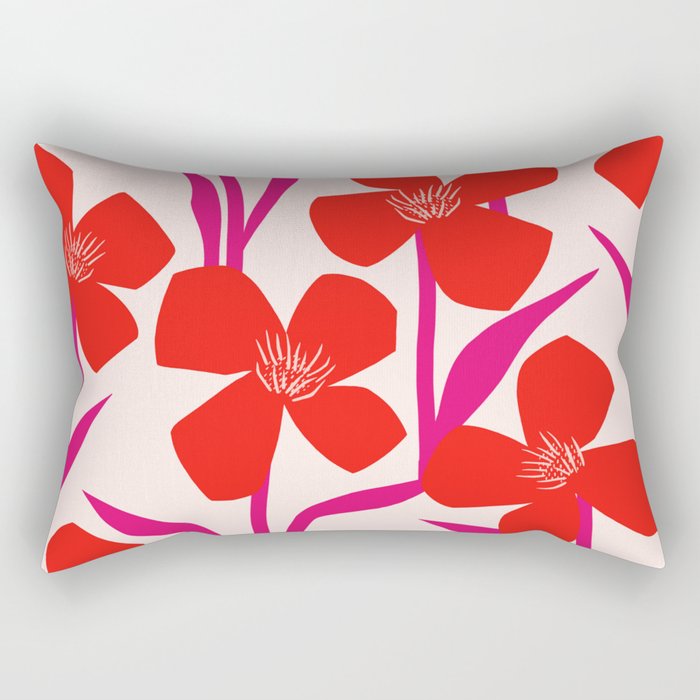 Red And Pink Floral Pattern Rectangular Pillow