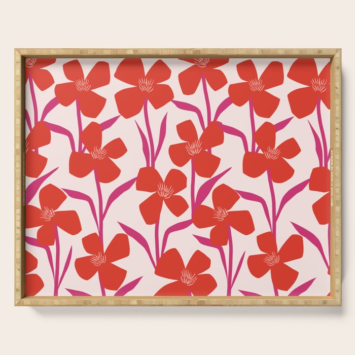 Red And Pink Floral Pattern Serving Tray