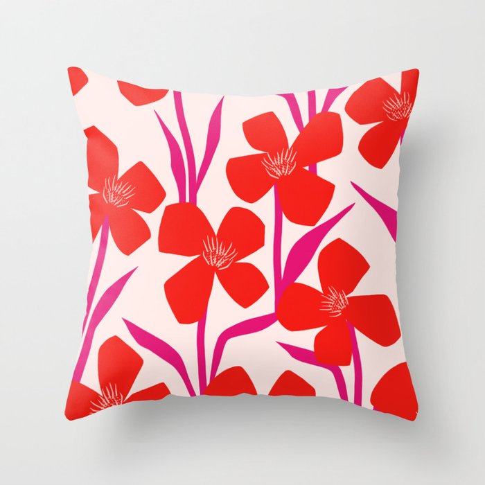Red And Pink Floral Pattern Throw Pillow