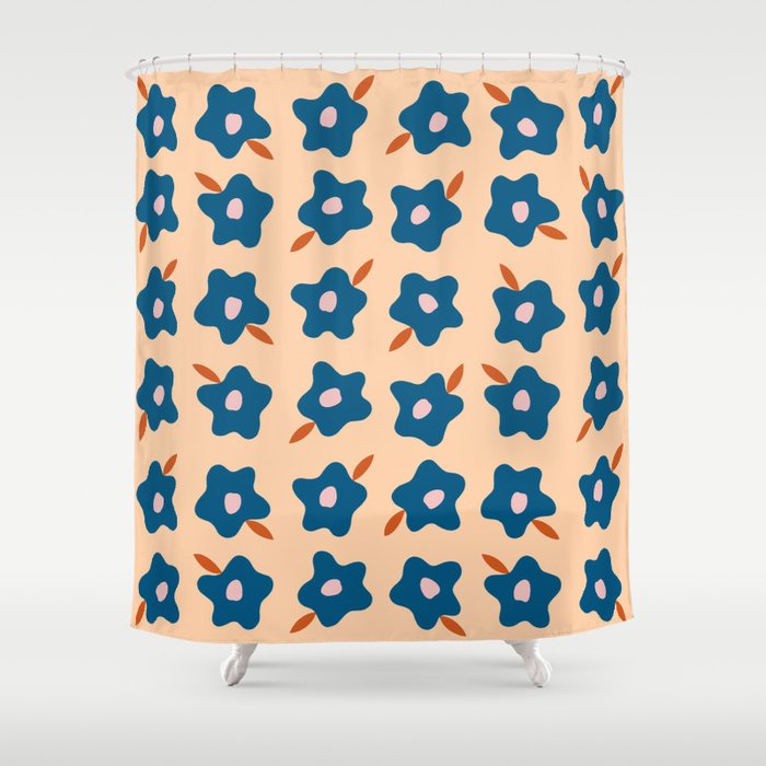 Wonky Blue Spring Flowers Shower Curtain