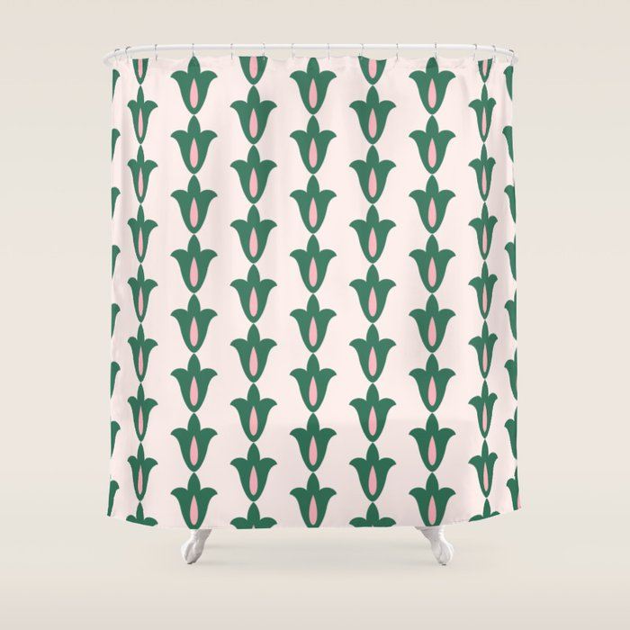 Retro Green Floral Pattern Shower Curtain
