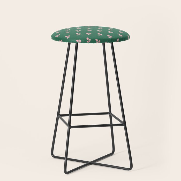 Retro Pink Leaf Pattern - Green Background Stool
