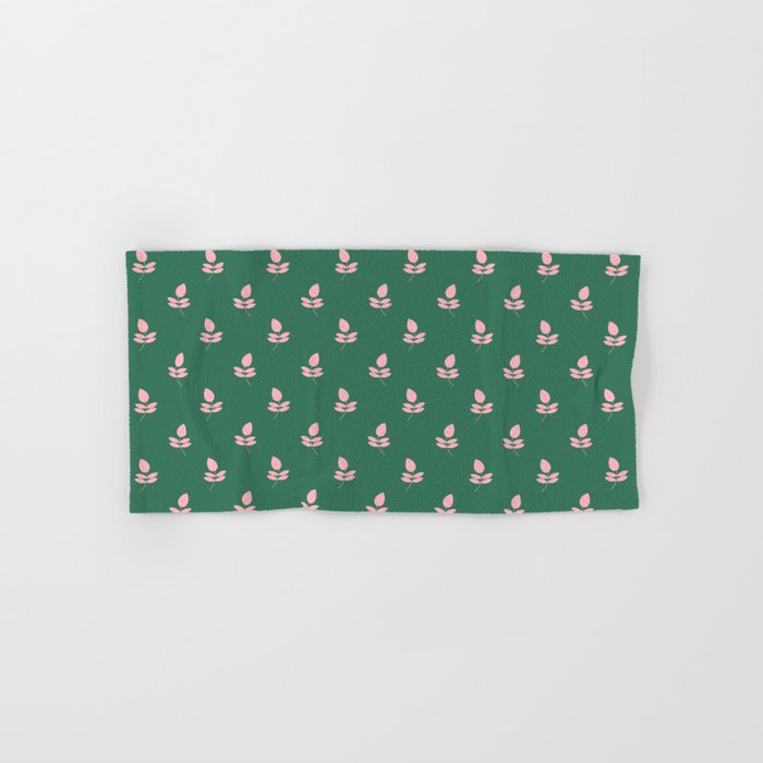 Retro Pink Leaf Pattern - Green Background Bath Towel