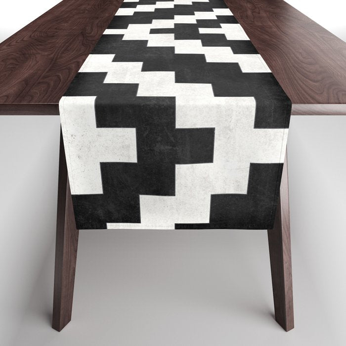 Urban Tribal Pattern No.17 - Aztec - Black And White Concrete Table Runner