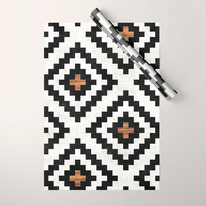 Urban Tribal Pattern No.16 - Aztec - Concrete And Wood Wrapping Paper