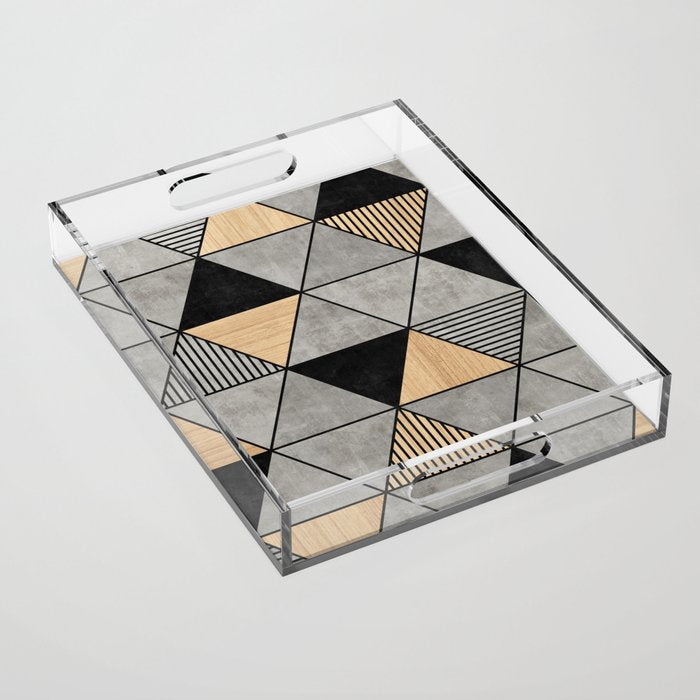 Concrete And Wood Triangles 2 Acrylic Tray