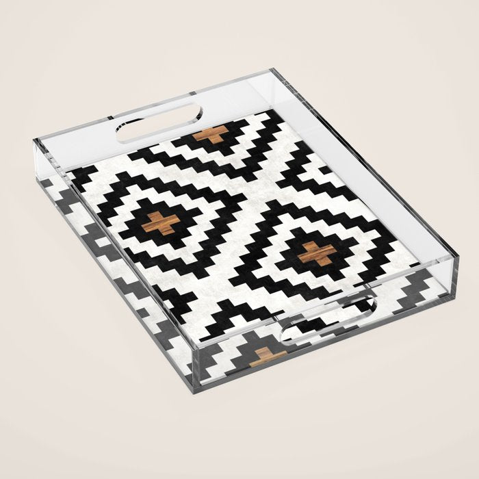 Urban Tribal Pattern No.16 - Aztec - Concrete And Wood Acrylic Tray