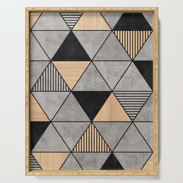 Concrete And Wood Triangles 2 Serving Tray