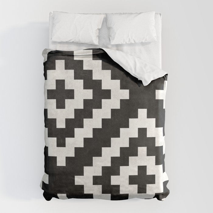 Urban Tribal Pattern No.17 - Aztec - Black And White Concrete Duvet Cover