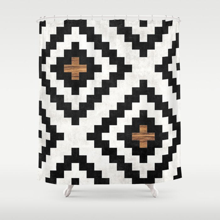 Urban Tribal Pattern No.16 - Aztec - Concrete And Wood Shower Curtain