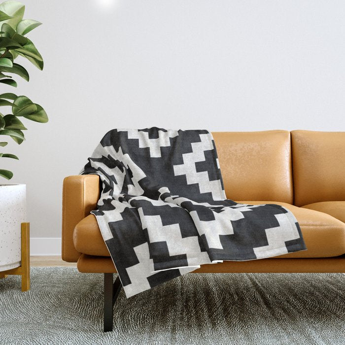 Urban Tribal Pattern No.17 - Aztec - Black And White Concrete Throw Blanket