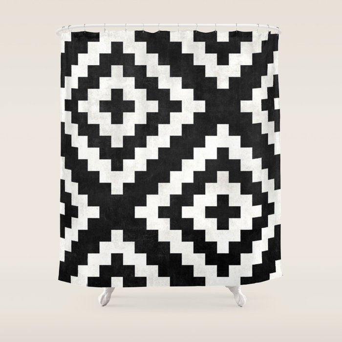 Urban Tribal Pattern No.17 - Aztec - Black And White Concrete Shower Curtain