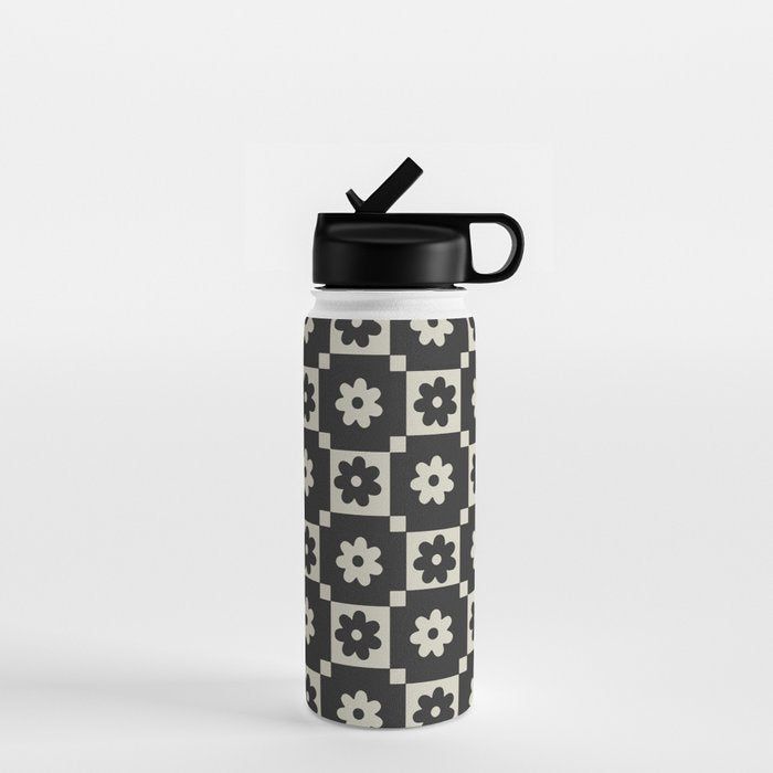 Checkered Daisy - Black Ink Water Bottle