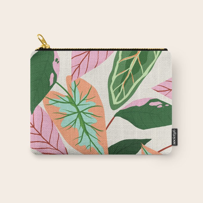 The Inseparable V.01, Nature Botanical Plants, Blush Leaves Modern Boho, Pastel Illustration Garden Carry All Pouch