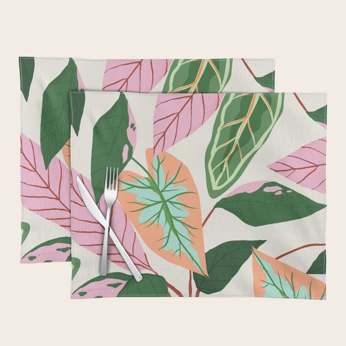 The Inseparable V.01, Nature Botanical Plants, Blush Leaves Modern Boho, Pastel Illustration Garden Placemat
