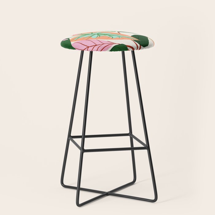 The Inseparable V.01, Nature Botanical Plants, Blush Leaves Modern Boho, Pastel Illustration Garden Stool