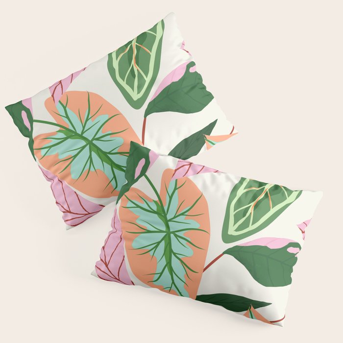 The Inseparable V.01, Nature Botanical Plants, Blush Leaves Modern Boho, Pastel Illustration Garden Pillow Sham