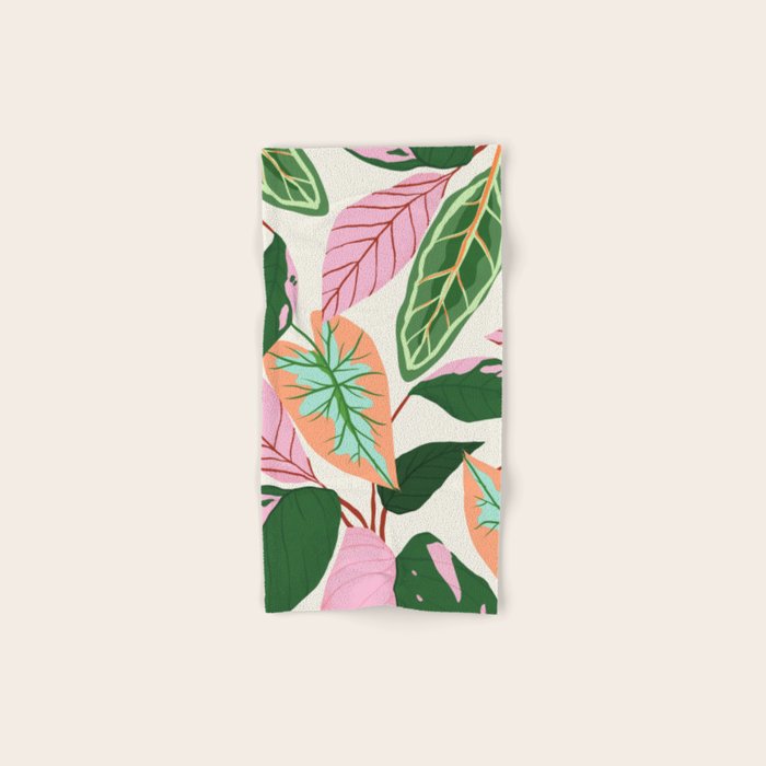 The Inseparable V.01, Nature Botanical Plants, Blush Leaves Modern Boho, Pastel Illustration Garden Bath Towel