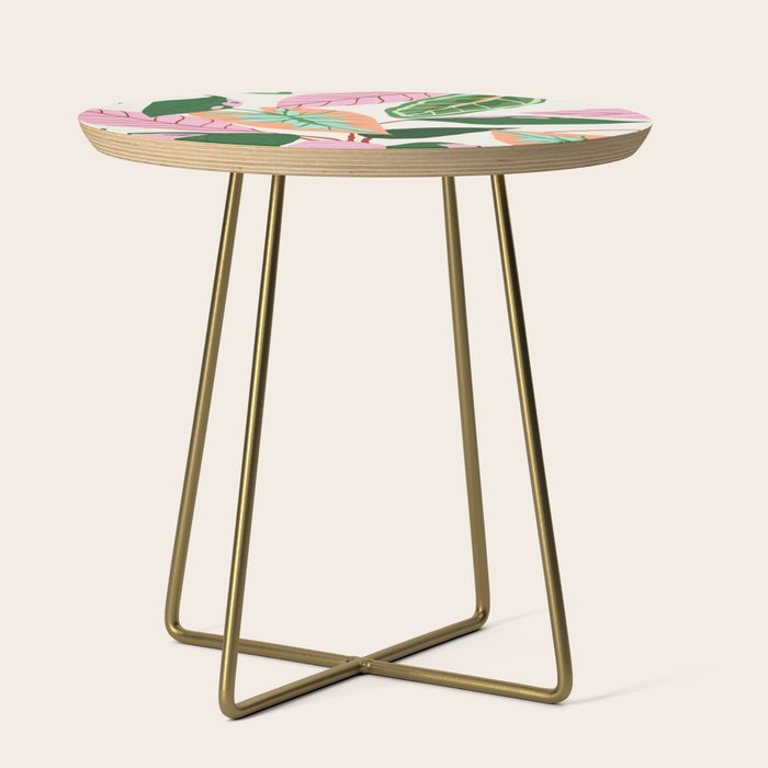The Inseparable V.01, Nature Botanical Plants, Blush Leaves Modern Boho, Pastel Illustration Garden Side Table