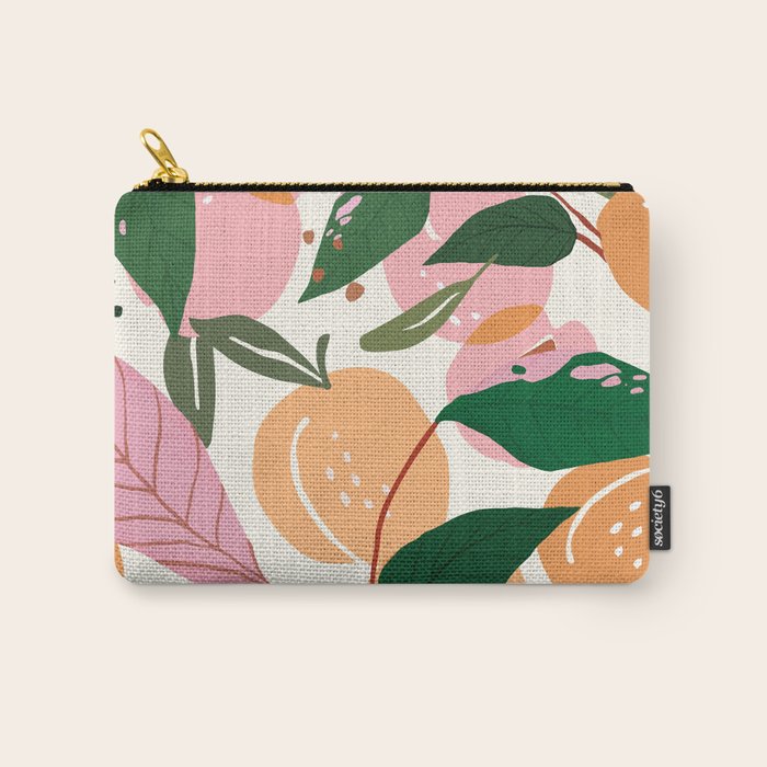 The Peach Garden , Vintage Botanical Tropical Jungle, Fruits Plants Pastel Summer Forest Carry All Pouch