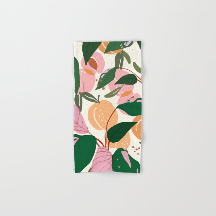 The Peach Garden , Vintage Botanical Tropical Jungle, Fruits Plants Pastel Summer Forest Bath Towel