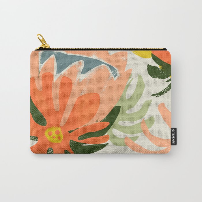 Flowers & Rain, Summer Floral Nature Botanical Painting, Modern Colorful Bohemian Illustration Carry All Pouch