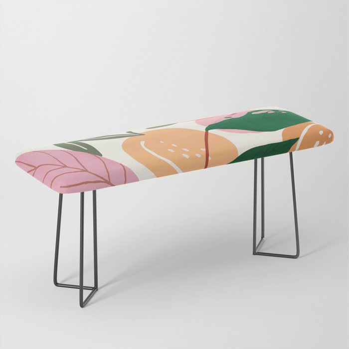 The Peach Garden , Vintage Botanical Tropical Jungle, Fruits Plants Pastel Summer Forest Bench