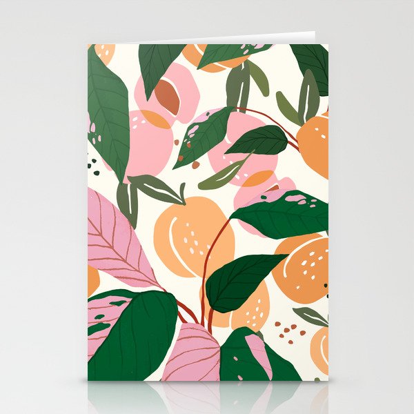 The Peach Garden , Vintage Botanical Tropical Jungle, Fruits Plants Pastel Summer Forest Stationery Card